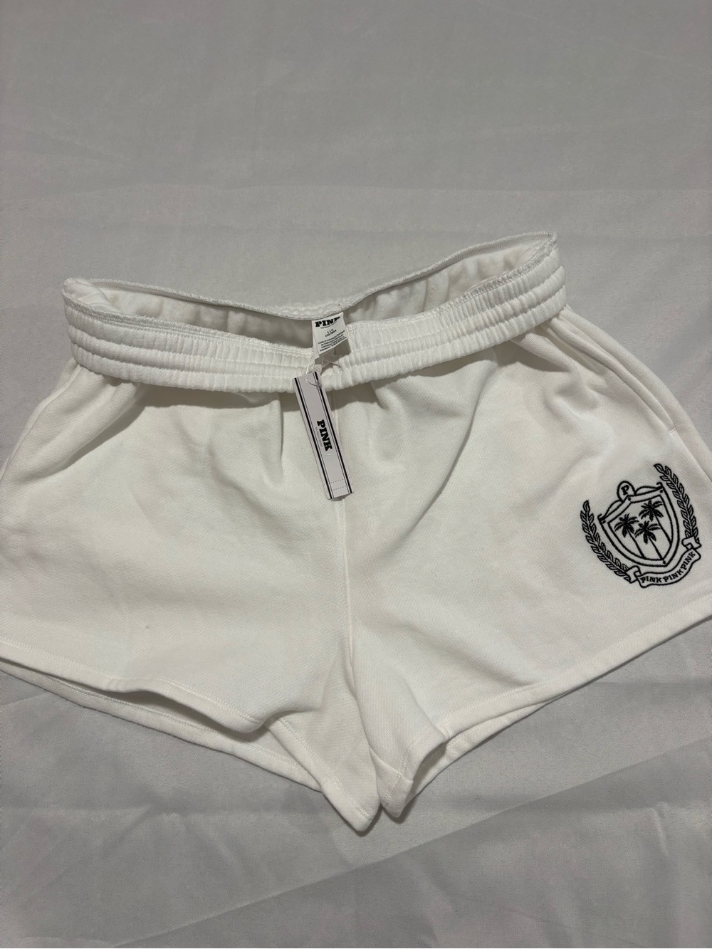 PINK Victoria's Secret White High Waist Logo Knit Shorts